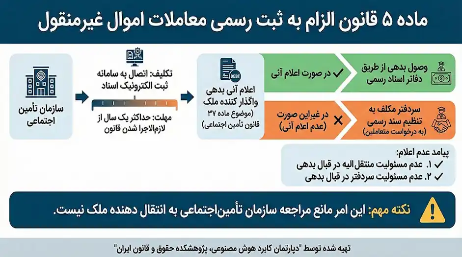 ماده 5 قانون الزام به ثبت رسمی اموال غیر منقول