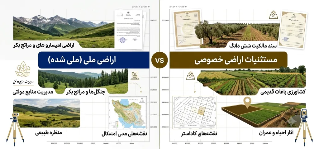 تفاوت اراضی ملی و استثناء های از ملی شدن زمین