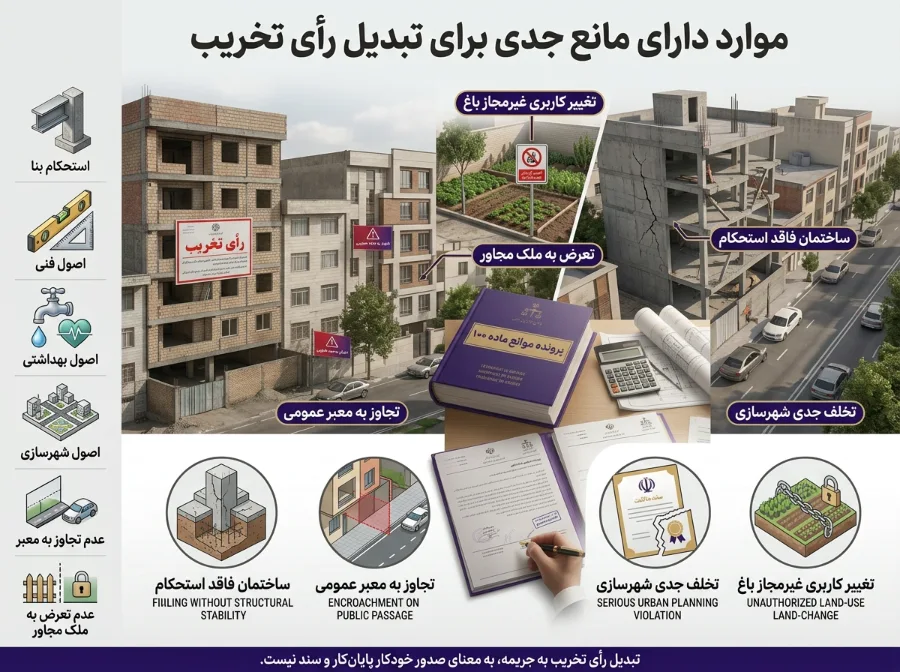 موانع تبدیل رأی تخریب ماده ۱۰۰ به جریمه در ۱۴۰۵؛ شرایط پایان‌کار 10