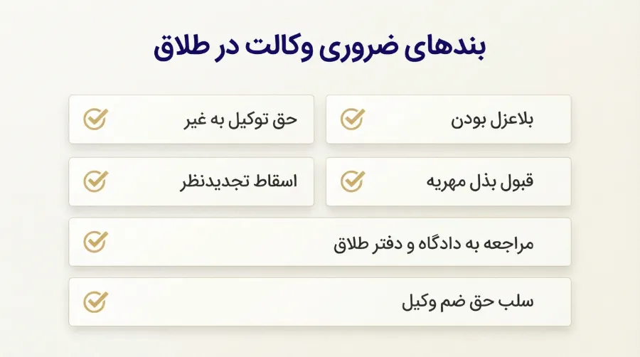بند های ضروری وکالت در طلاق